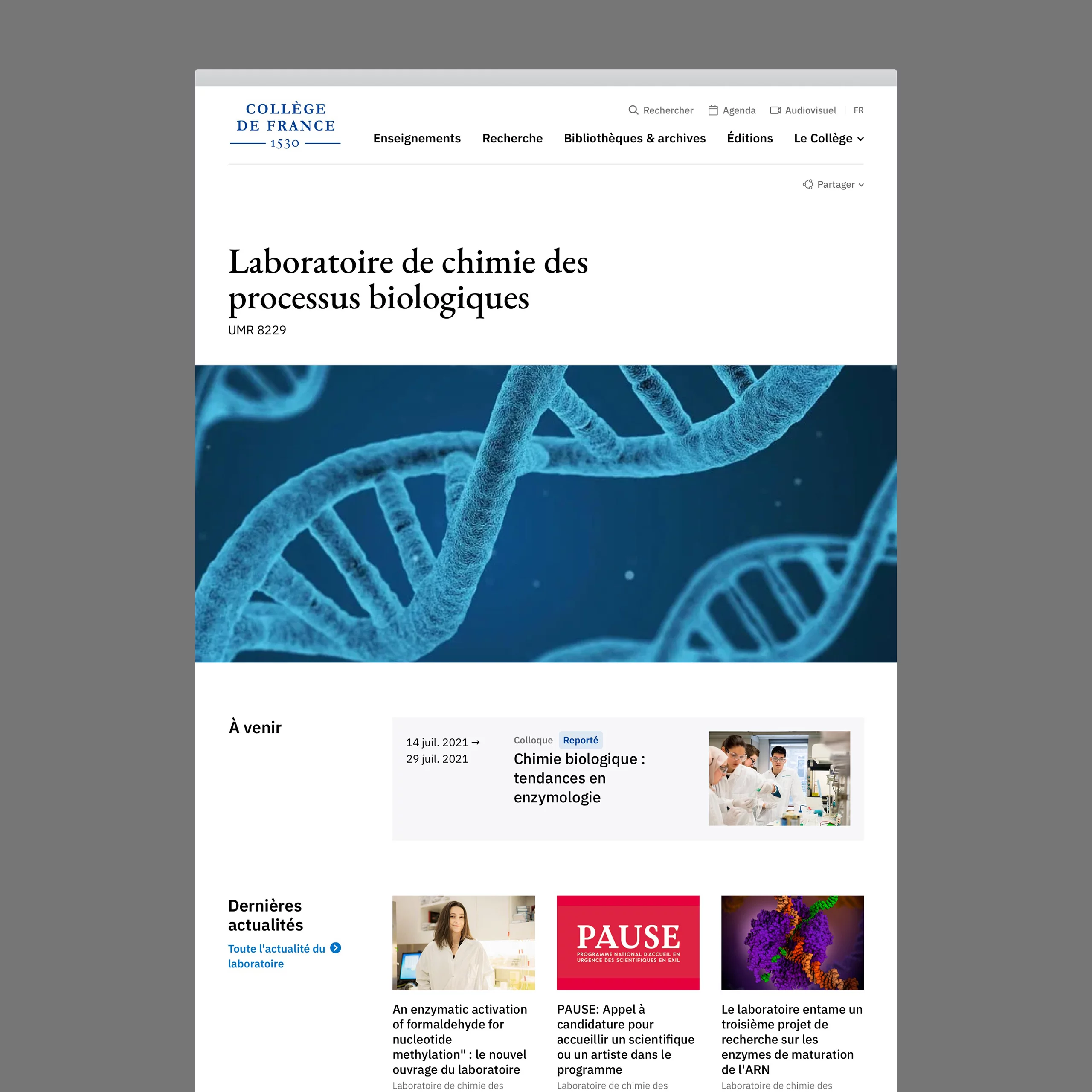 Page Laboratoire du Collège de France